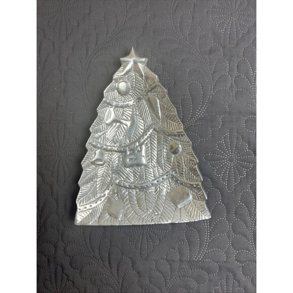 Holland Boone Polished Pewter Christmas Tree Tray Small Lead Free Holiday Silver - Picture 1 of 6